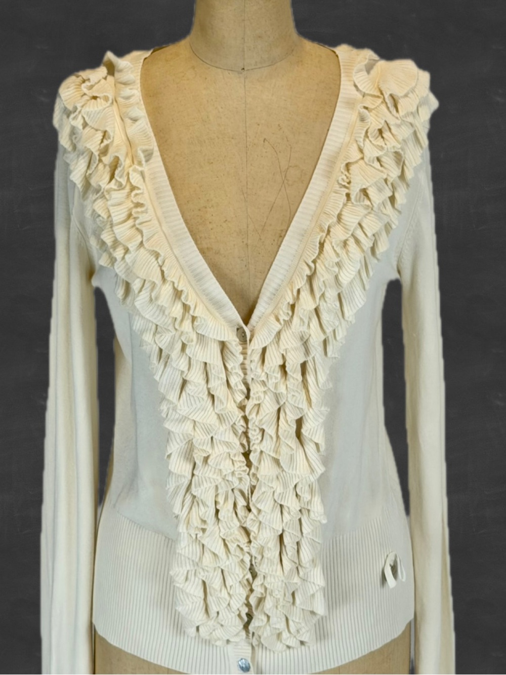 Hopeless Romantic poet ruffle knit sweater cardigan v neck ivory bell sleeve